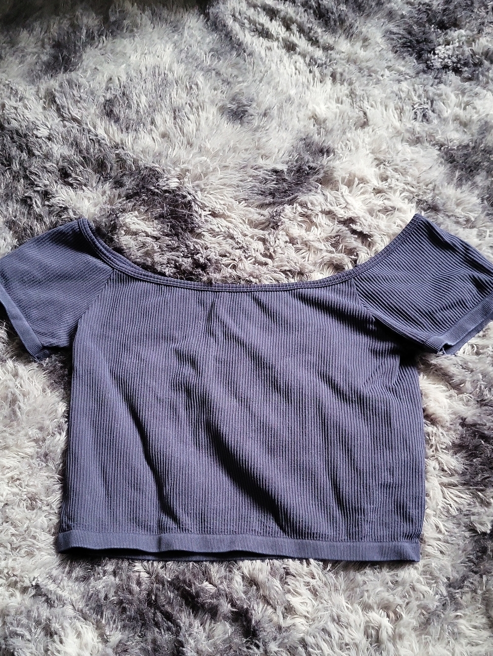 PacSun Contour Ribbed Off-Shoulder Crop Top in Navy